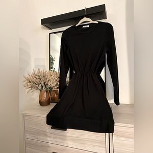 Lulu's 4th and Reckless Greta Black Knit Tie-Back Long Sleeve Mini Dress, Size M